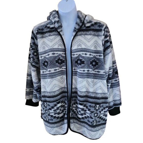 Hooded Fleece Jacket 2XL soft warm tribal Aztec Print cottagecore outdoors boho - Picture 1 of 7